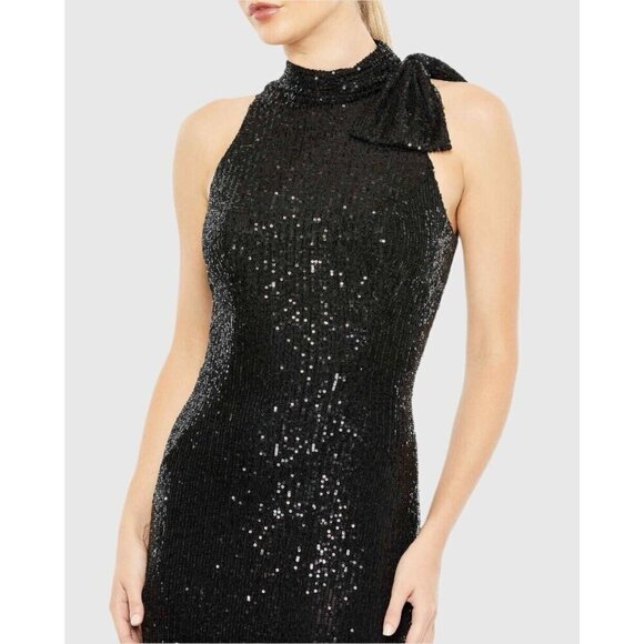 MAC DUGGAL Size 2 Black 11280 SEQUINED HALTER NECK Bow Formal GOWN Dress Prom - Picture 2 of 11